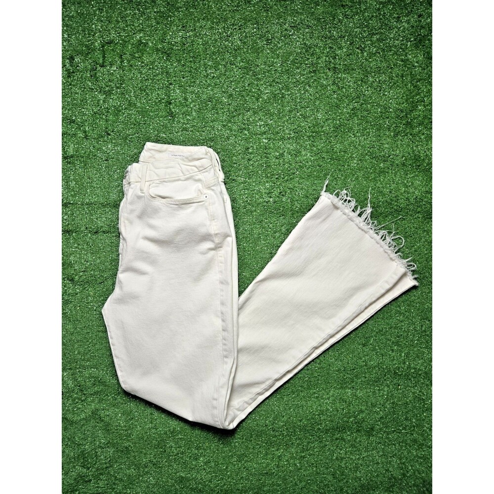 FRAME Le Super High Flare Jeans Women's Size 31 White Raw Hem High Rise Stretch